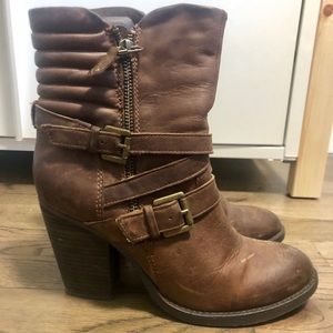 Steve Madden Brown Cowboy Biker Buckled Boots